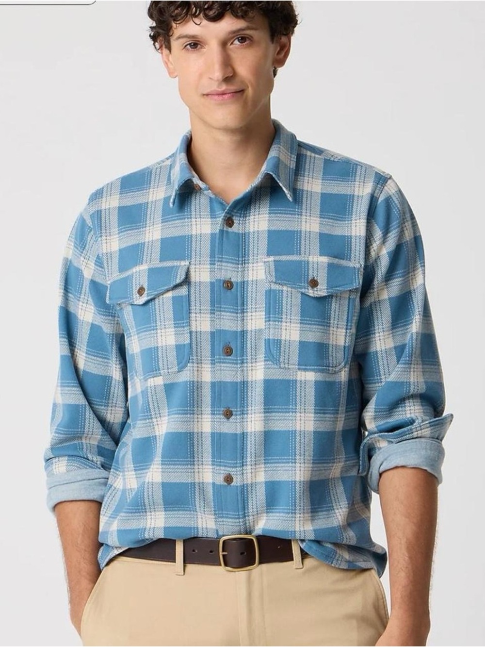 J. Crew Blue and White Plaid Button-Down Shirt